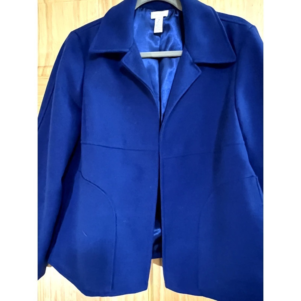 Chico's size 2 royal blue lined boxy cropped jacket with open swing & pockets - Picture 3 of 7